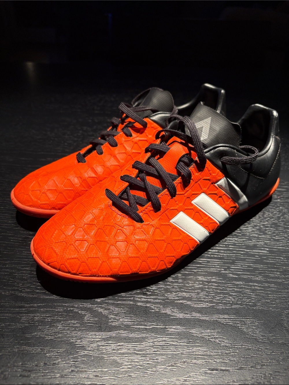 adidas Men’s Bright Orange Indoor soccer Shoes with Black Accents